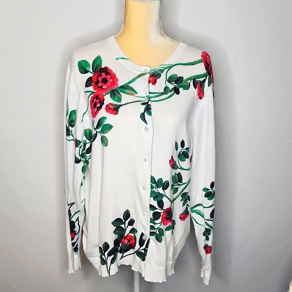 Karen Scott Sz XL floral print cardigan sweater.  C97